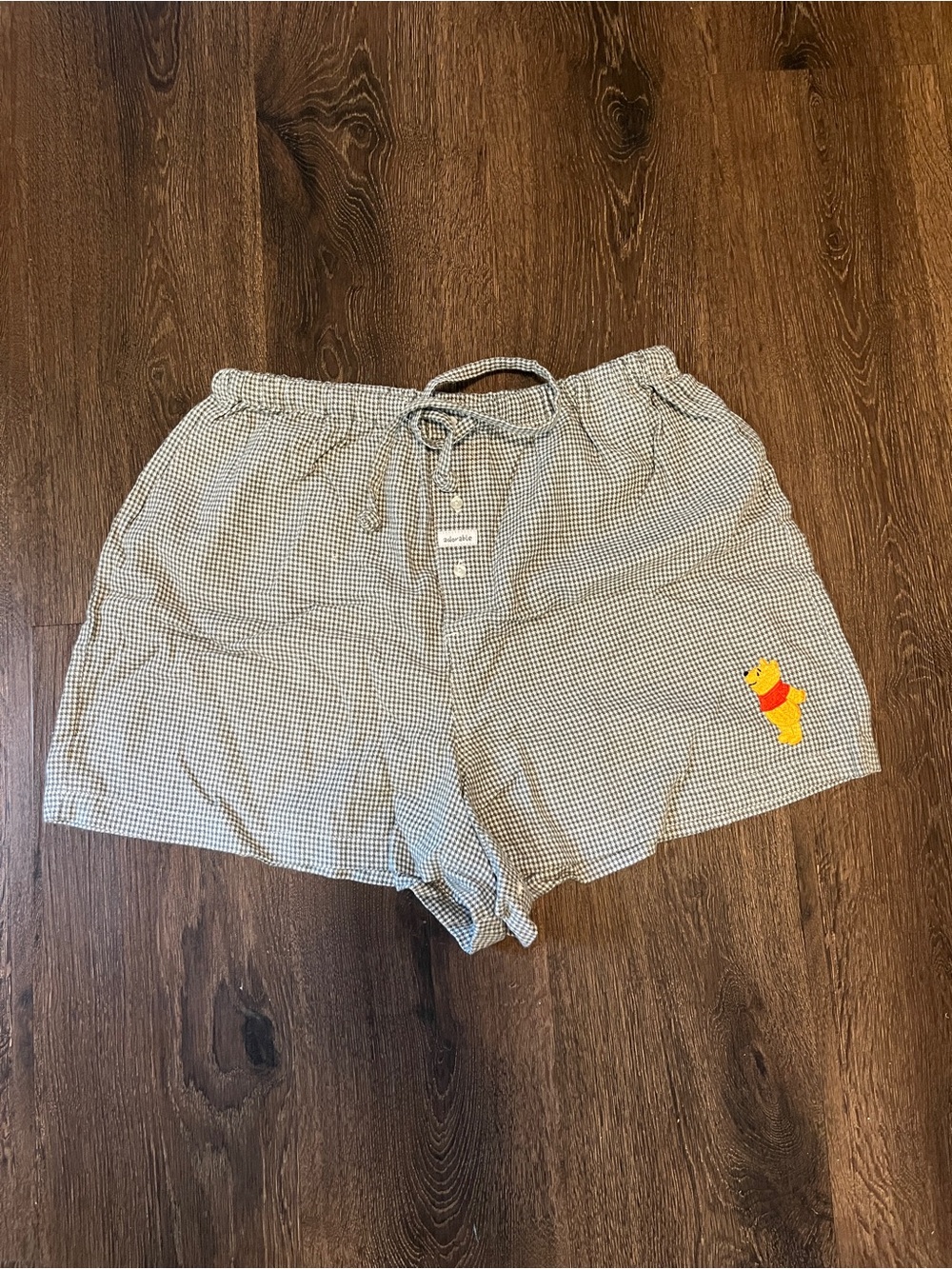 Winnie the Pooh boxers gray/white gingham print embroidered patch size med adult